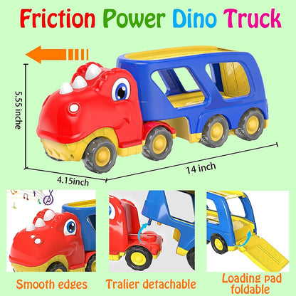 Dinosaur Transport Carrier Truck with 4 Pack Small Pull Back Dino Car