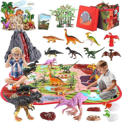 Dinosaur Figures with Play Mat & Trees, 2 in 1 Storage Box