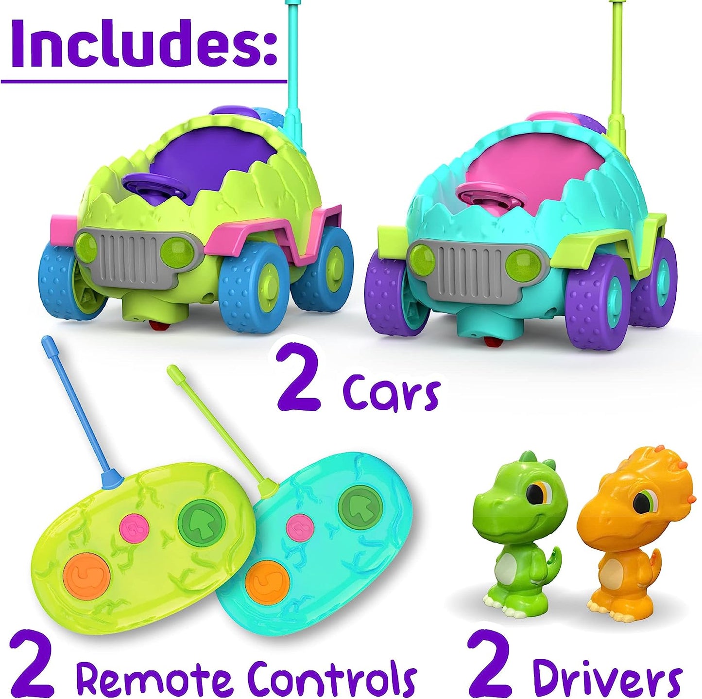 Dinosuar Chasers Set of 2 Remote Control Car for Toddler with Music and Light