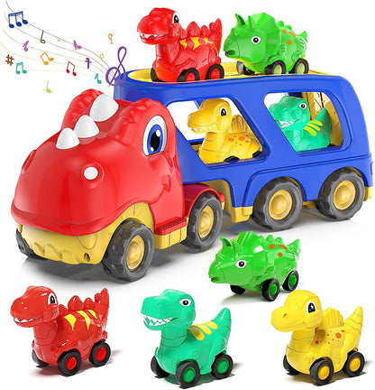 Dinosaur Transport Carrier Truck with 4 Pack Small Pull Back Dino Car