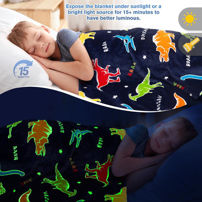 Dinosaur Blanket - Glow in The Dark 50"x60"