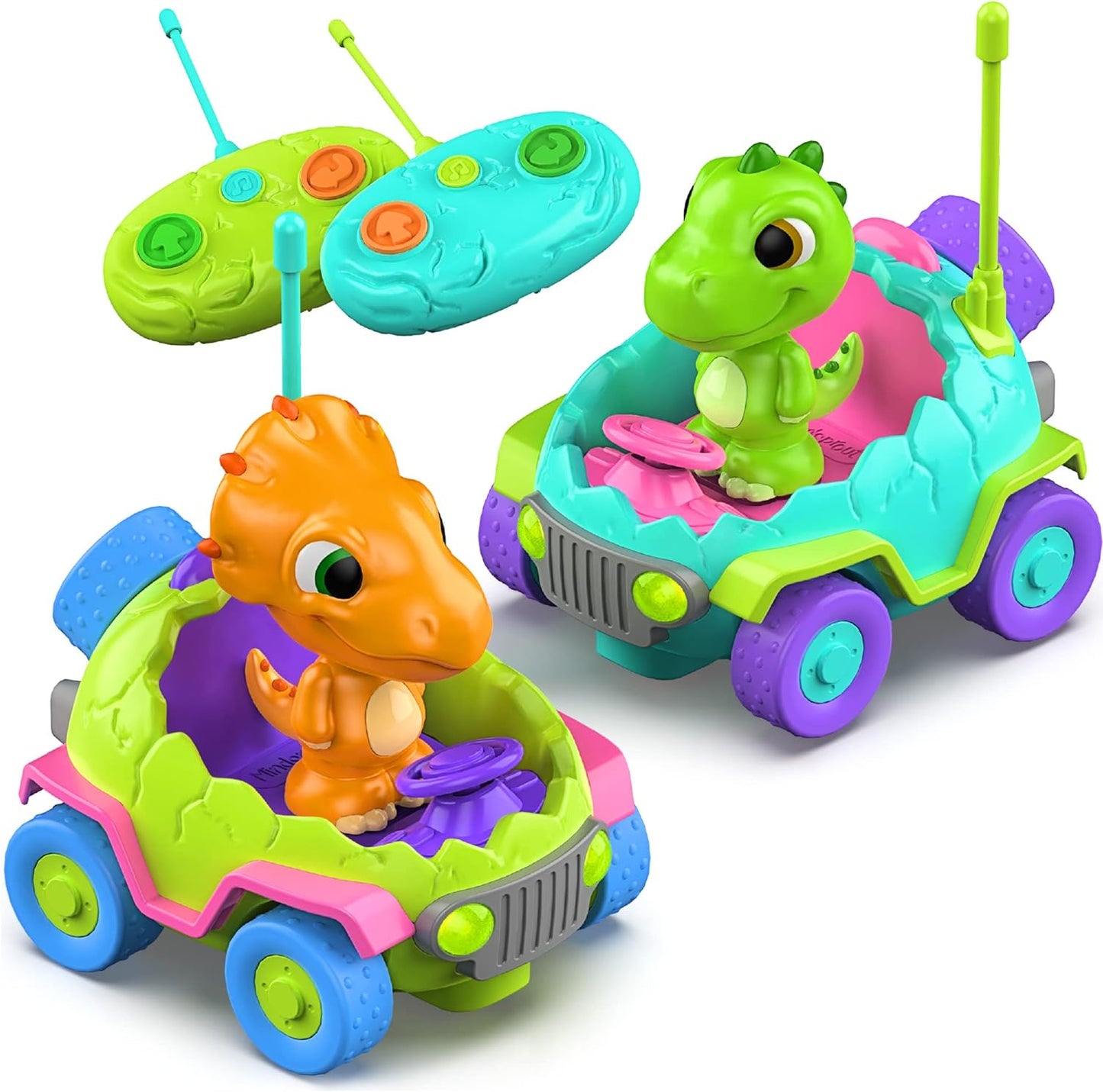 Dinosuar Chasers Set of 2 Remote Control Car for Toddler with Music and Light