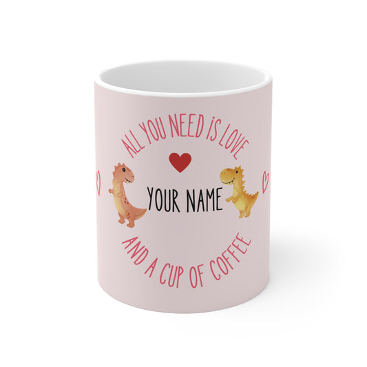 DinoLove Duo Loving Valentine Ceramic Mug 11oz [Customizable!]