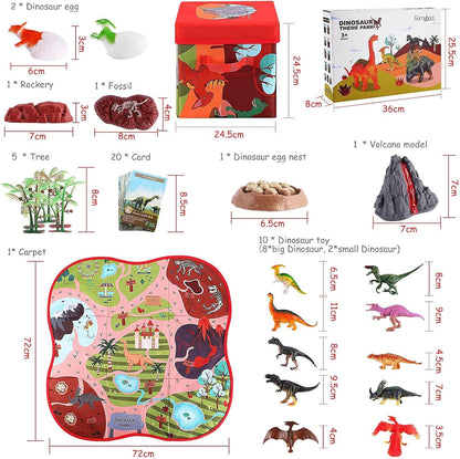 Dinosaur Figures with Play Mat & Trees, 2 in 1 Storage Box