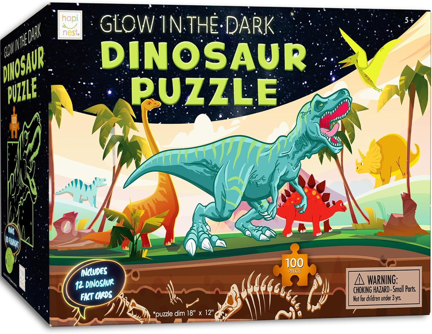 100 Piece Glow-in-The-Dark Dinosaur Jigsaw Puzzle