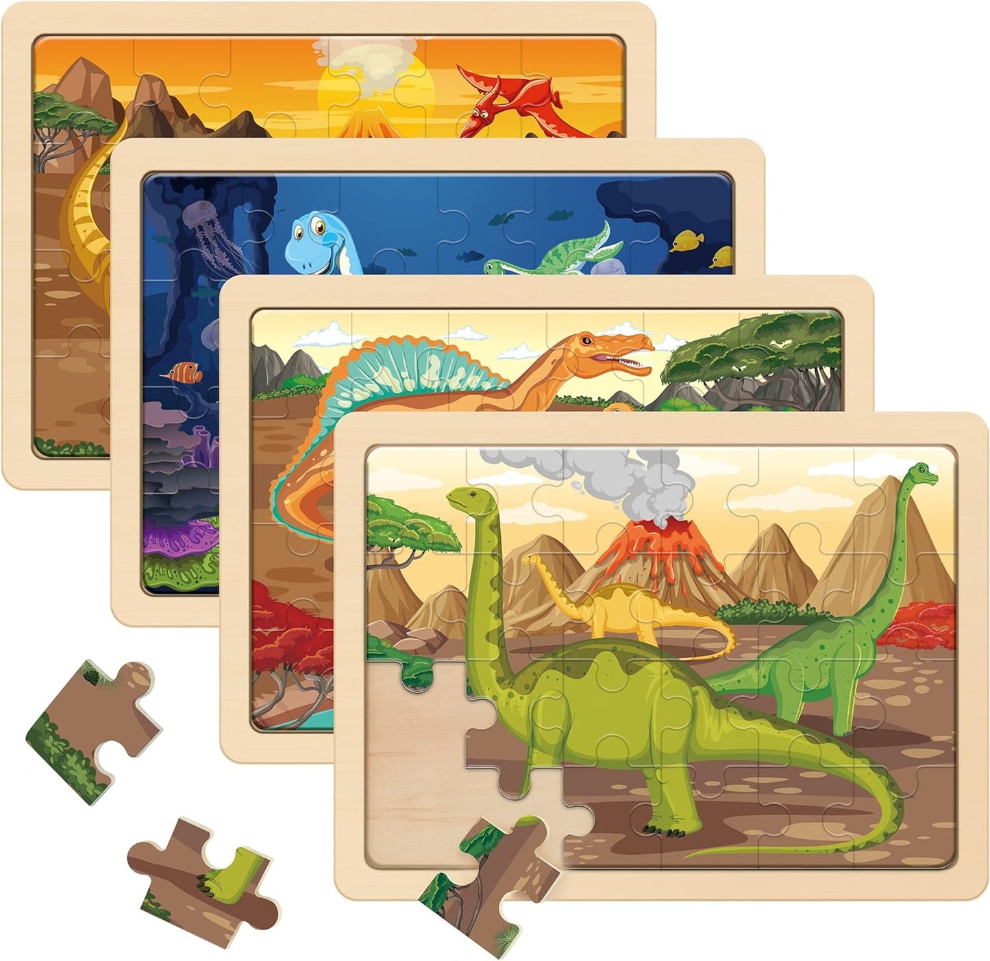 Wooden Dinosaur Puzzles 4 Packs 24 Pieces