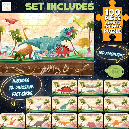 100 Piece Glow-in-The-Dark Dinosaur Jigsaw Puzzle