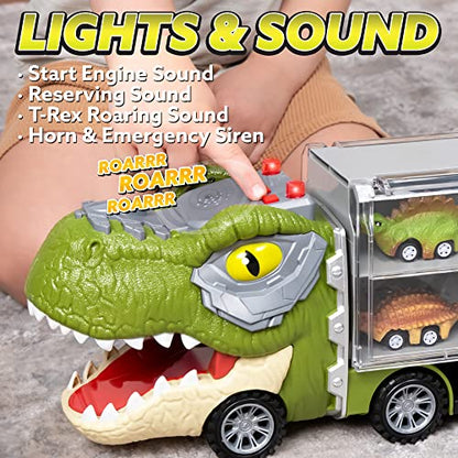 13 in 1 Dinosaur Truck for Kids, with 12 Pull Back Dinosaur Car Vehicles and Helicopter.