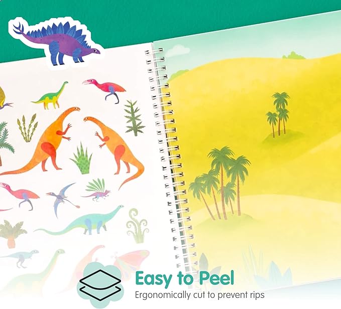 Dinosaur Book for Kids 3-5: Side by Side Dinosaur Books for Kids 3-5 with 500+ Dinosaur Stickers with +12 Scenes - Spiral Binding Keeps The Dinosaur Sticker Book