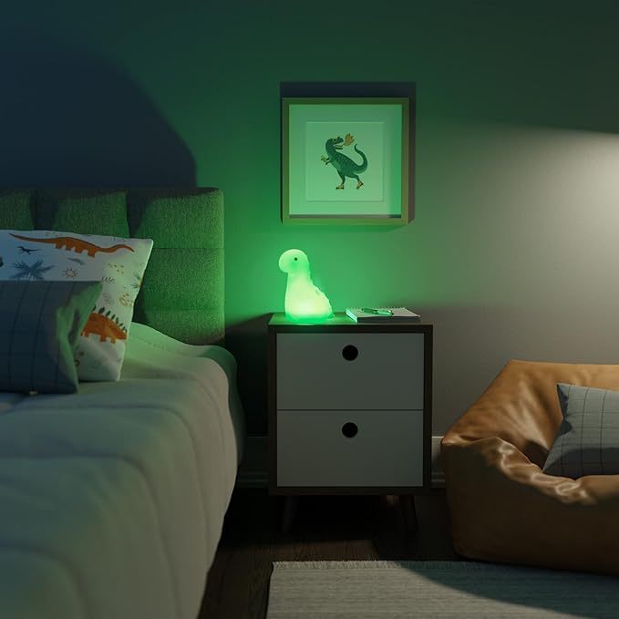 Globe Electric 13319 Brontosaurus Multicolor Changing LED Integrated Rechargeable Silicone Night Light, Table Lamp, Tap Light, White, Reading Light, Home Essentials, Bedroom, Nightstands, Room Décor