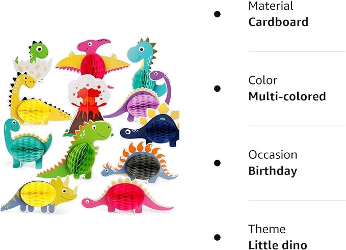 12 Pieces Dinosaur Party Honeycomb Centerpieces for Table Decorations