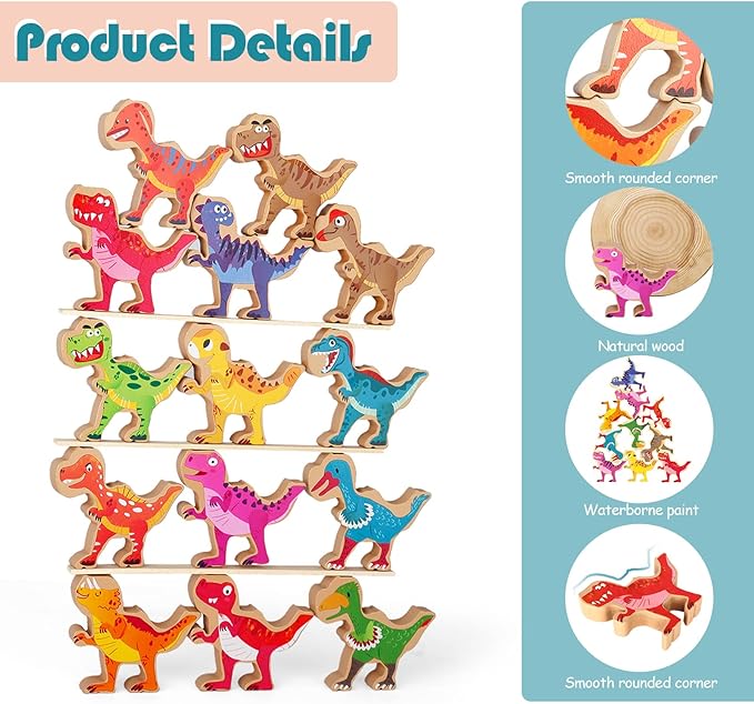 STEM - 14 Pieces Dinosaur Stacking Toys Stocking Stuffers for Kids