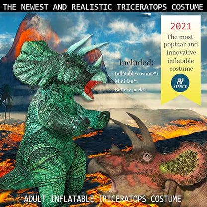 The Original Inflatable Dinosaur Costume Triceratops Halloween Costume for Adult Funny Blow up Dino Costume Suit