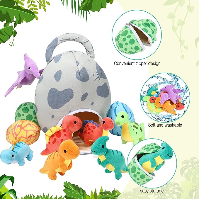 11 Pieces Dinosaur Stuffed Animal Small Dino Plush Toy and Egg Bag Set Soft Dinosaur