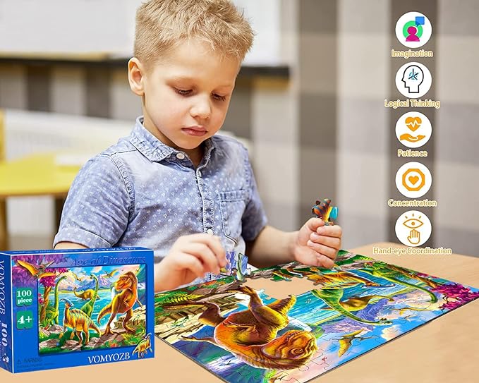 Puzzles for Kids Ages 4-8 Year Old,100 Piece Dinosaur Puzzles for Toddler 4-5, 6-8 Jigsaw Puzzle for Toddler Children Learning Educational Puzzles Toys for Boys and Girls…