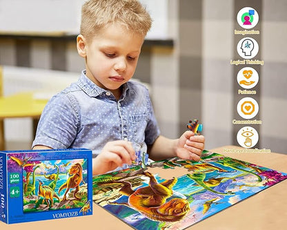 Puzzles for Kids Ages 4-8 Year Old,100 Piece Dinosaur Puzzles for Toddler 4-5, 6-8 Jigsaw Puzzle for Toddler Children Learning Educational Puzzles Toys for Boys and Girls…