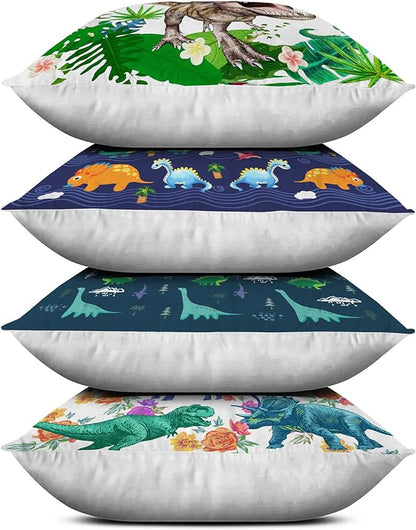 Dinosaur Pillow Covers 18x18in Set of 4 Dinosaur Throw Pillows Soft Square Couch Pillow Decorative Covers (18 x18inch, Dinosaur-1)