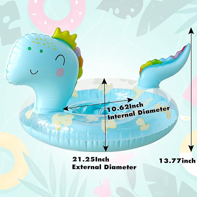 Dinosaur Swimming Ring Floats, Inflatable Dinosaur Child Pool Float with Safety Seat, Water Swim Ring Ride On Party Toys