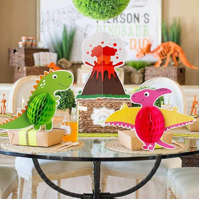 12 Pieces Dinosaur Party Honeycomb Centerpieces for Table Decorations