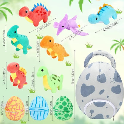 11 Pieces Dinosaur Stuffed Animal Small Dino Plush Toy and Egg Bag Set Soft Dinosaur