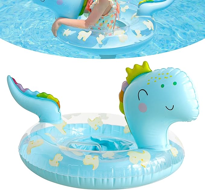 Dinosaur Swimming Ring Floats, Inflatable Dinosaur Child Pool Float with Safety Seat, Water Swim Ring Ride On Party Toys