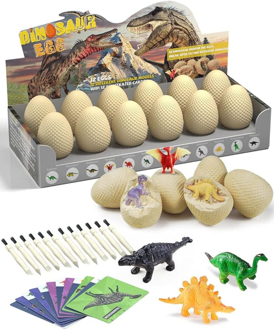 STEM - Dinosaur Eggs - Dino Egg Dig Kit Dinosaur Toys for Kids,Dig it Up a Dozen Easter Eggs Discover Surprise Dinosaurs, Archaeology Science