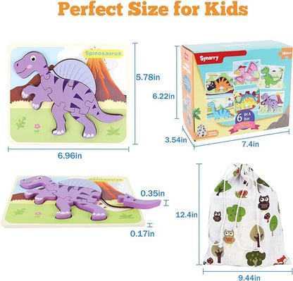 6 Pack Dinosaur Wooden Puzzles