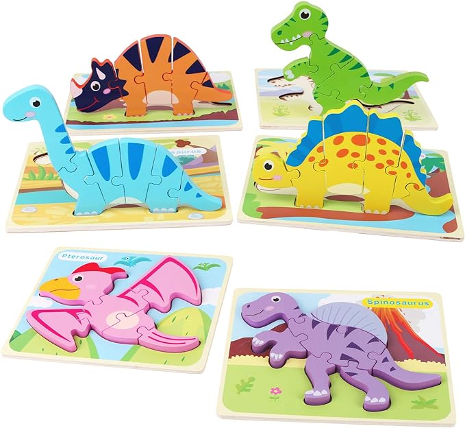 6 Pack Dinosaur Wooden Puzzles