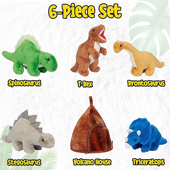 Dinosaur Volcano House with 5 Plush Dinosaurs Great for Kids