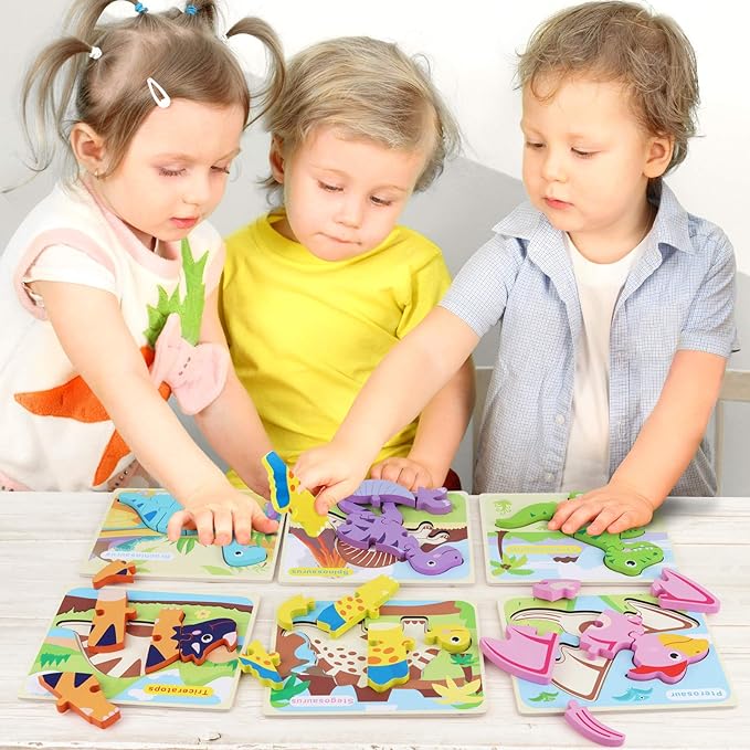 6 Pack Dinosaur Wooden Puzzles