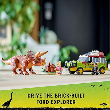 LEGO Jurassic Park Triceratops Research 76959 Jurassic World Toy, Featuring a Buildable Ford Explorer Car Toy and Dinosaur Figure