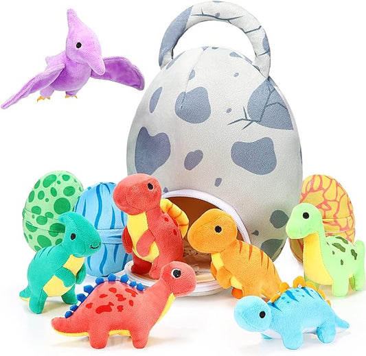 11 Pieces Dinosaur Stuffed Animal Small Dino Plush Toy and Egg Bag Set Soft Dinosaur