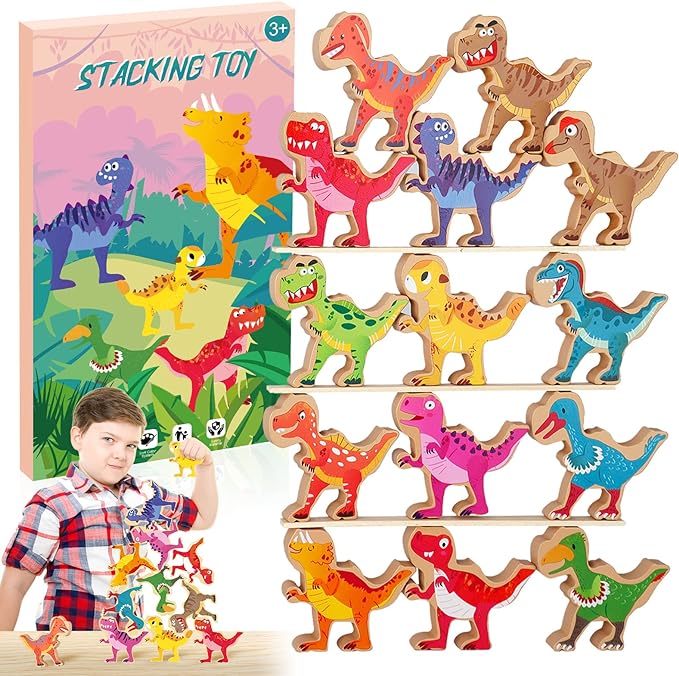 STEM - 14 Pieces Dinosaur Stacking Toys Stocking Stuffers for Kids