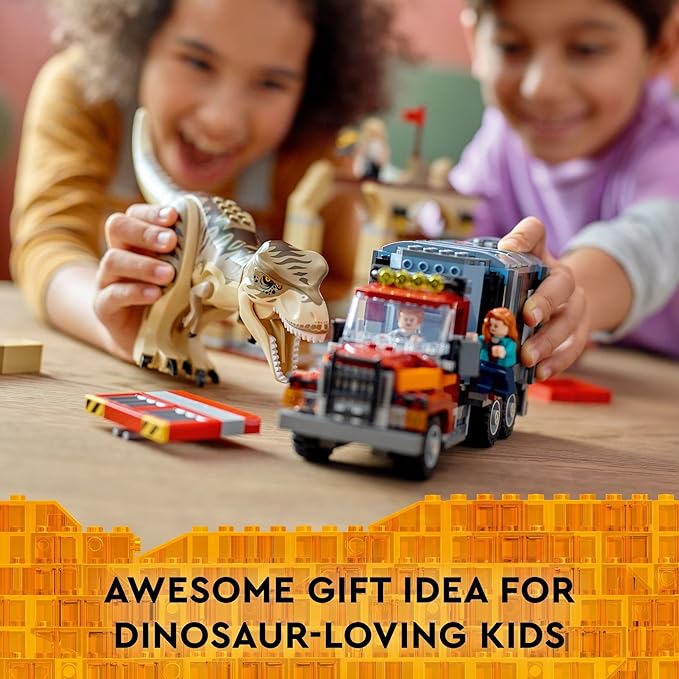 LEGO Jurassic World T. rex & Atrociraptor Dinosaur Breakout 76948 Dino Toy Set, Gift Toys for Kids Age 8 Plus with 4 Minifigures, Market and Truck, 2022 Movie Inspired