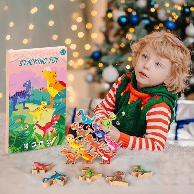 STEM - 14 Pieces Dinosaur Stacking Toys Stocking Stuffers for Kids