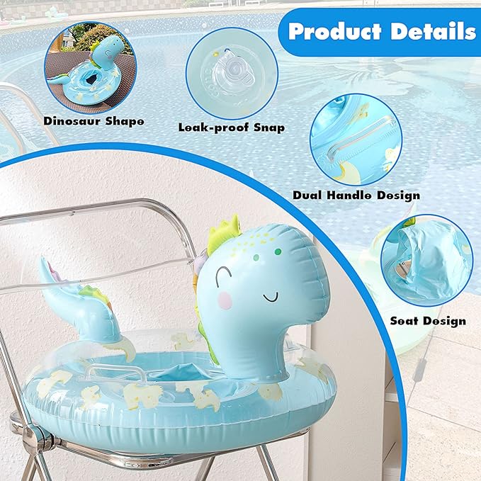 Dinosaur Swimming Ring Floats, Inflatable Dinosaur Child Pool Float with Safety Seat, Water Swim Ring Ride On Party Toys