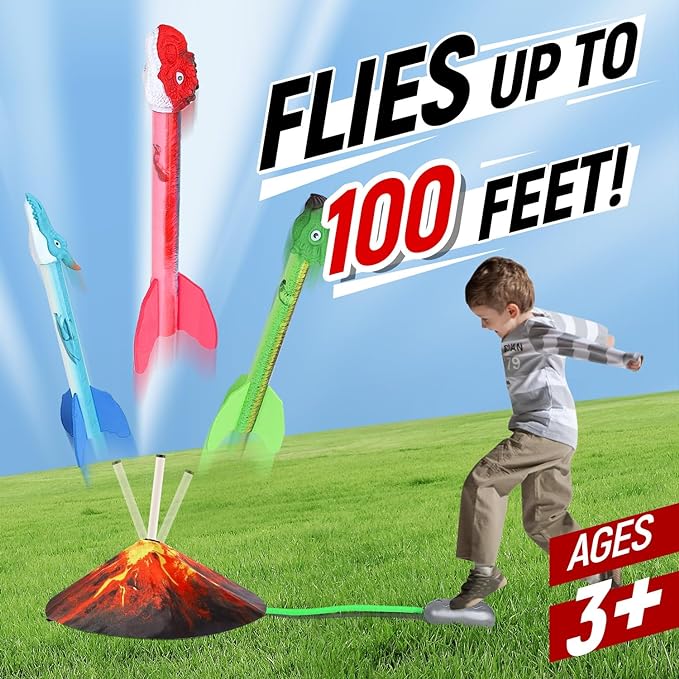 Neoot Toys for Boys Age 3-12, Dinosaurs Toys for Kids, Rocket Launcher - Outdoor Toys, Launch up to 100 ft