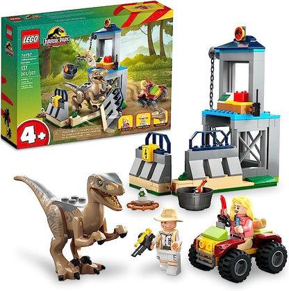 LEGO Jurassic Park Velociraptor Escape Featuring a Buildable Dinosaur Pen, Off-Roader Vehicle and 2 Minifigures