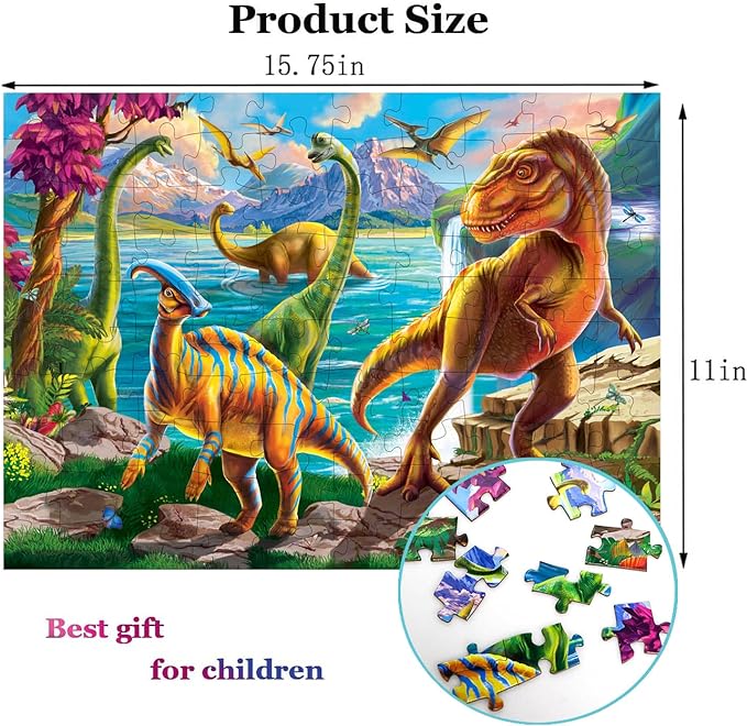 Puzzles for Kids Ages 4-8 Year Old,100 Piece Dinosaur Puzzles for Toddler 4-5, 6-8 Jigsaw Puzzle for Toddler Children Learning Educational Puzzles Toys for Boys and Girls…