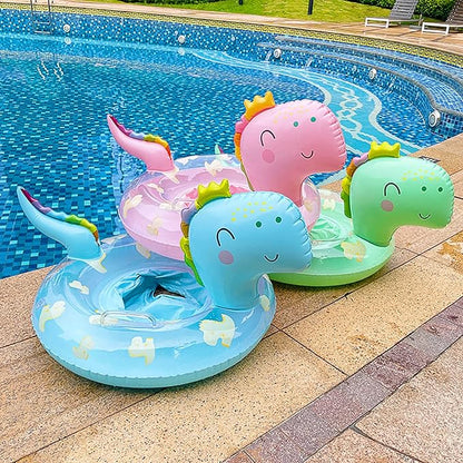 Dinosaur Swimming Ring Floats, Inflatable Dinosaur Child Pool Float with Safety Seat, Water Swim Ring Ride On Party Toys