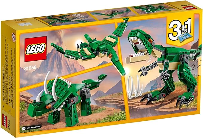 LEGO Creator 3 in 1 Mighty Dinosaur Toy, Transforms from T. rex to Triceratops to Pterodactyl Dinosaur Figures 31058