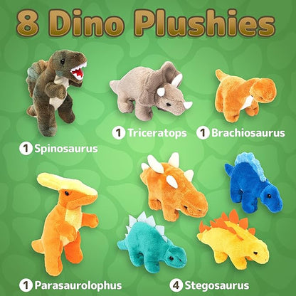 Plush Dinosaurs 8 Pack 5'' Long Great Gift for Kids Stuffed Animal Assortment Great Set for Kids