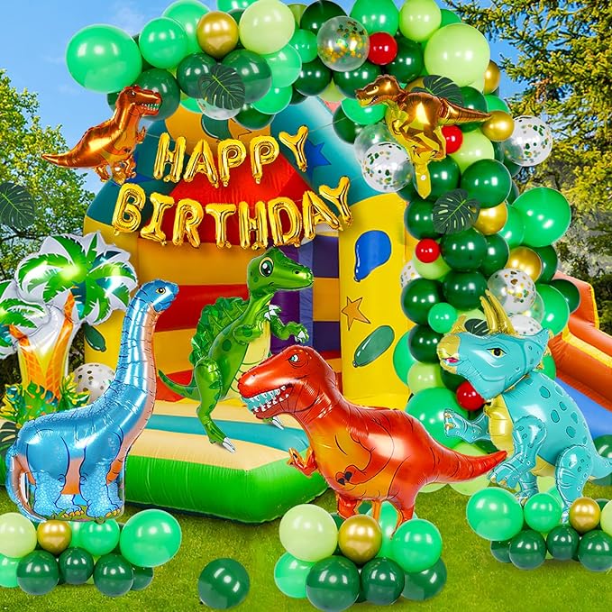 Dinosaur Birthday Party Decorations, 120pcs Dinosaur Balloons Garland with 3D Jurassic World Dinosaur Balloons, Happy Birthday Balloons for Dino Themed Party Decorations