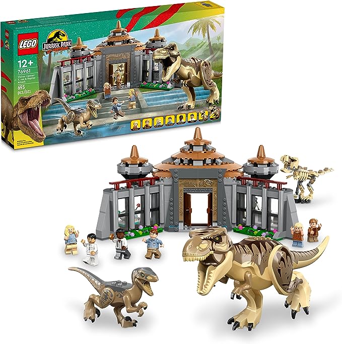 LEGO Jurassic Park Visitor Center: T. rex & Raptor Attack 76961 Buildable Dinosaur Toy; Including a Dino Skeleton Figure, 6 Minifigures and More