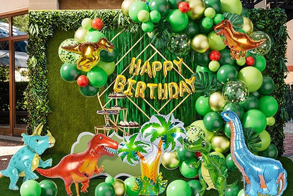 Dinosaur Birthday Party Decorations, 120pcs Dinosaur Balloons Garland with 3D Jurassic World Dinosaur Balloons, Happy Birthday Balloons for Dino Themed Party Decorations