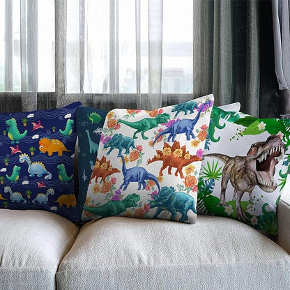 Dinosaur Pillow Covers 18x18in Set of 4 Dinosaur Throw Pillows Soft Square Couch Pillow Decorative Covers (18 x18inch, Dinosaur-1)