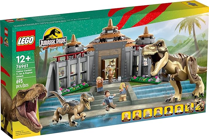 LEGO Jurassic Park Visitor Center: T. rex & Raptor Attack 76961 Buildable Dinosaur Toy; Including a Dino Skeleton Figure, 6 Minifigures and More